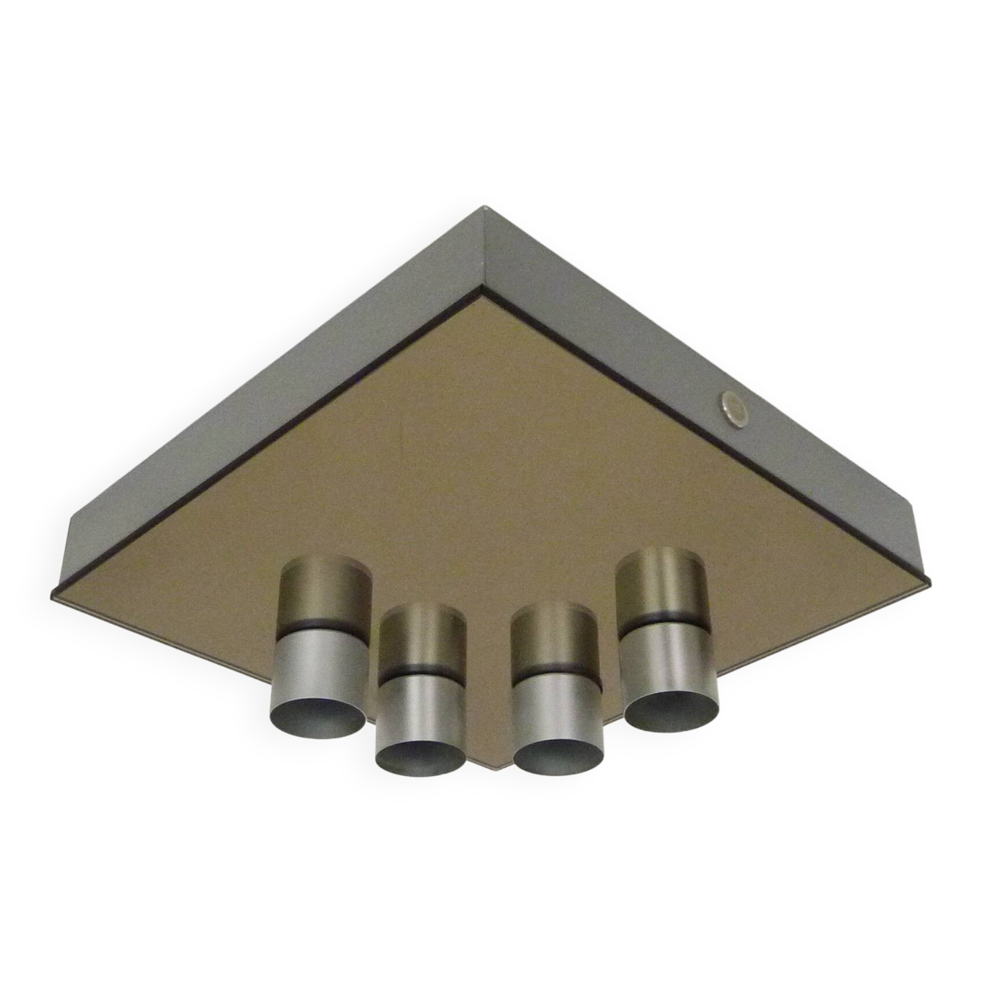 Vintage smoked mirror ceiling light with 4 bulbs, stainless steel structure and mirror.