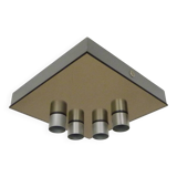 Vintage smoked mirror ceiling light with 4 bulbs, stainless steel structure and mirror.
