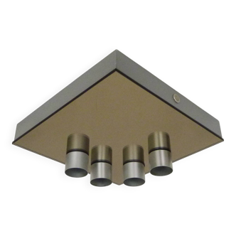 Vintage smoked mirror ceiling light with 4 bulbs, stainless steel structure and mirror.