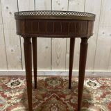 Table bouillotte de style Louis XVI en marqueteriie et marbre