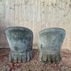 Pair of Napoleon III frog armchairs in grey-blue velvet