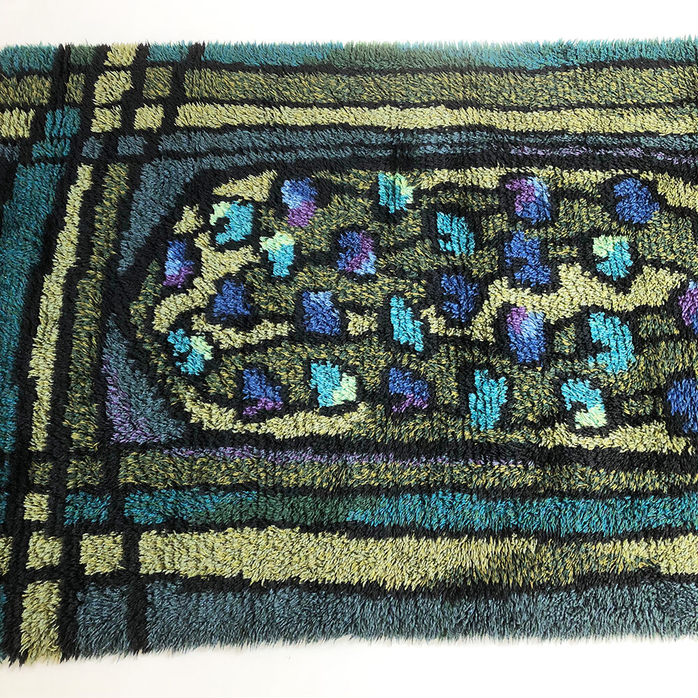 Original Abstract Scandinavian High Pile Abstract Rya Rug Carpet, Sweden, 1960s 115x195cm