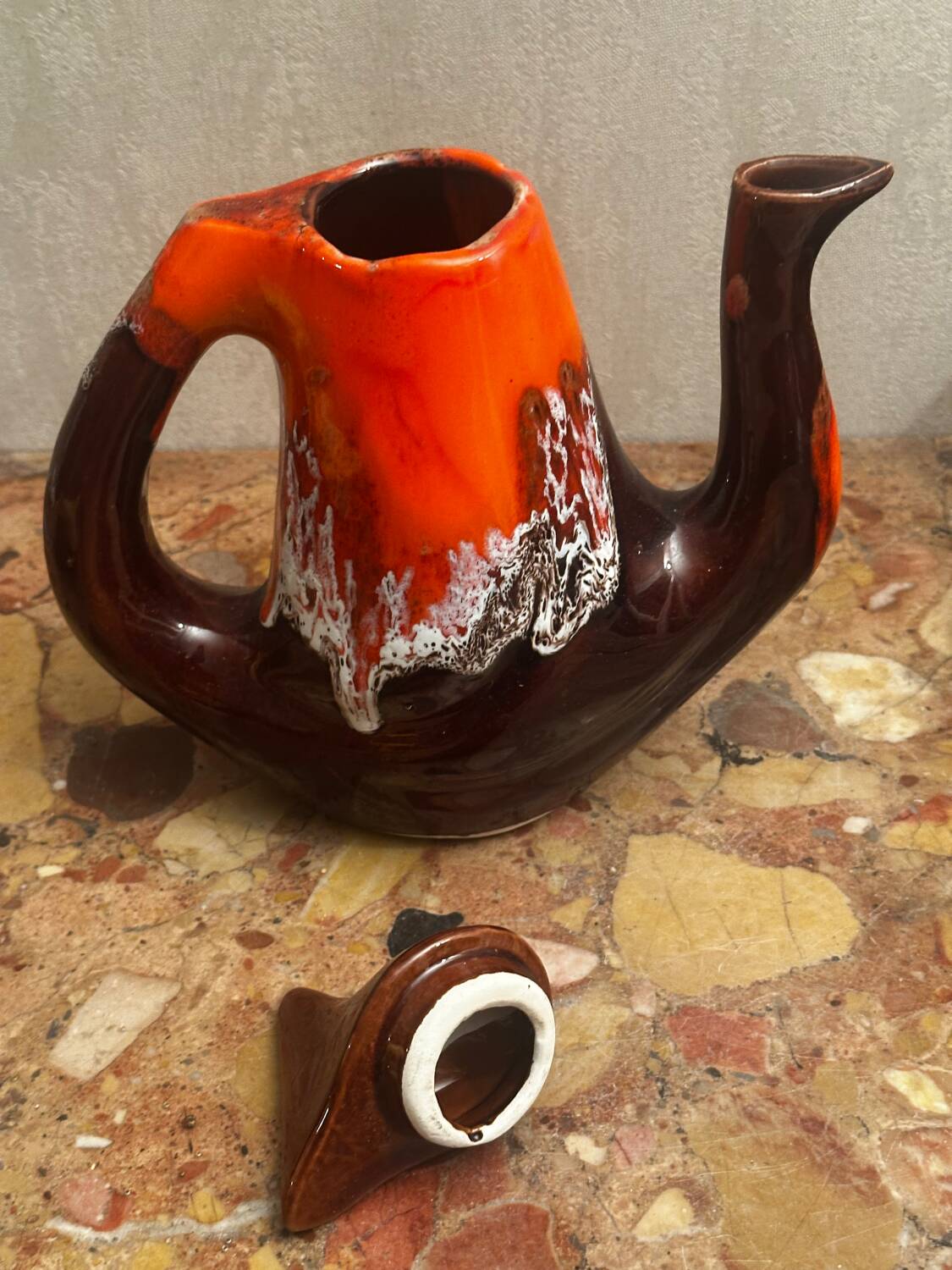 Enamelled ceramic coffee pot signed Vallauris - 1960s