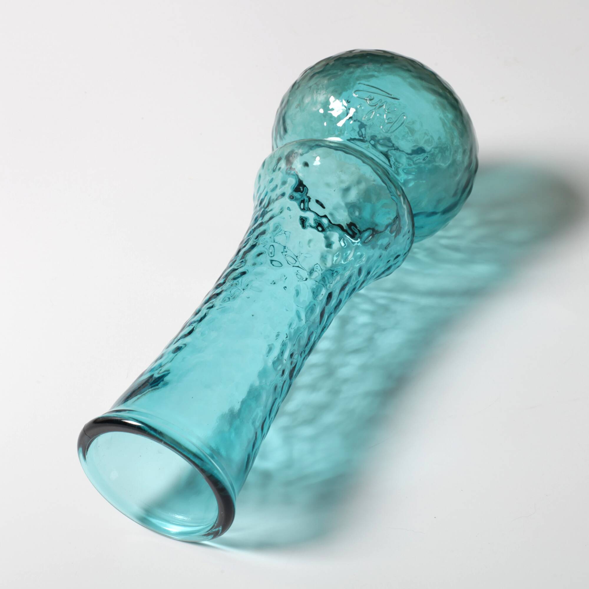 Turquoise Stylish Glass Flower Vase / Bibi / Italy / 1980s