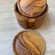 6 coasters in olive wood and their storage box