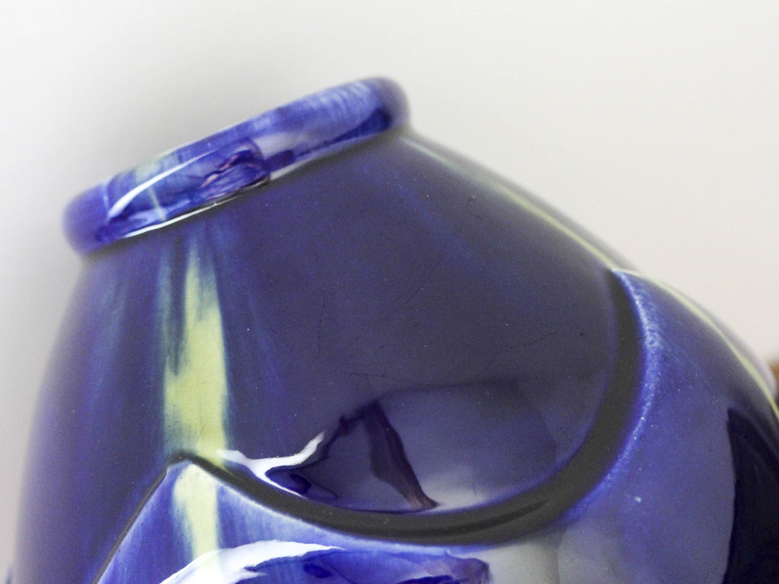 Art Deco vase in midnight blue glazed ceramic