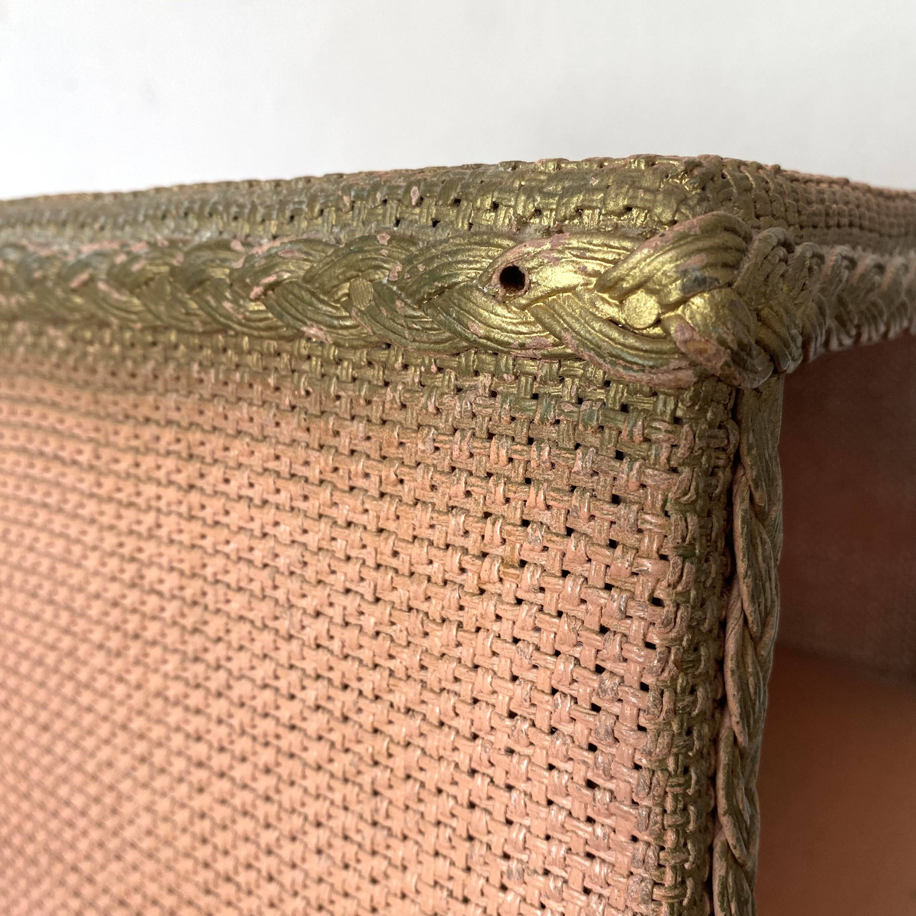 60s pink and gold Lloyd loom bedside table