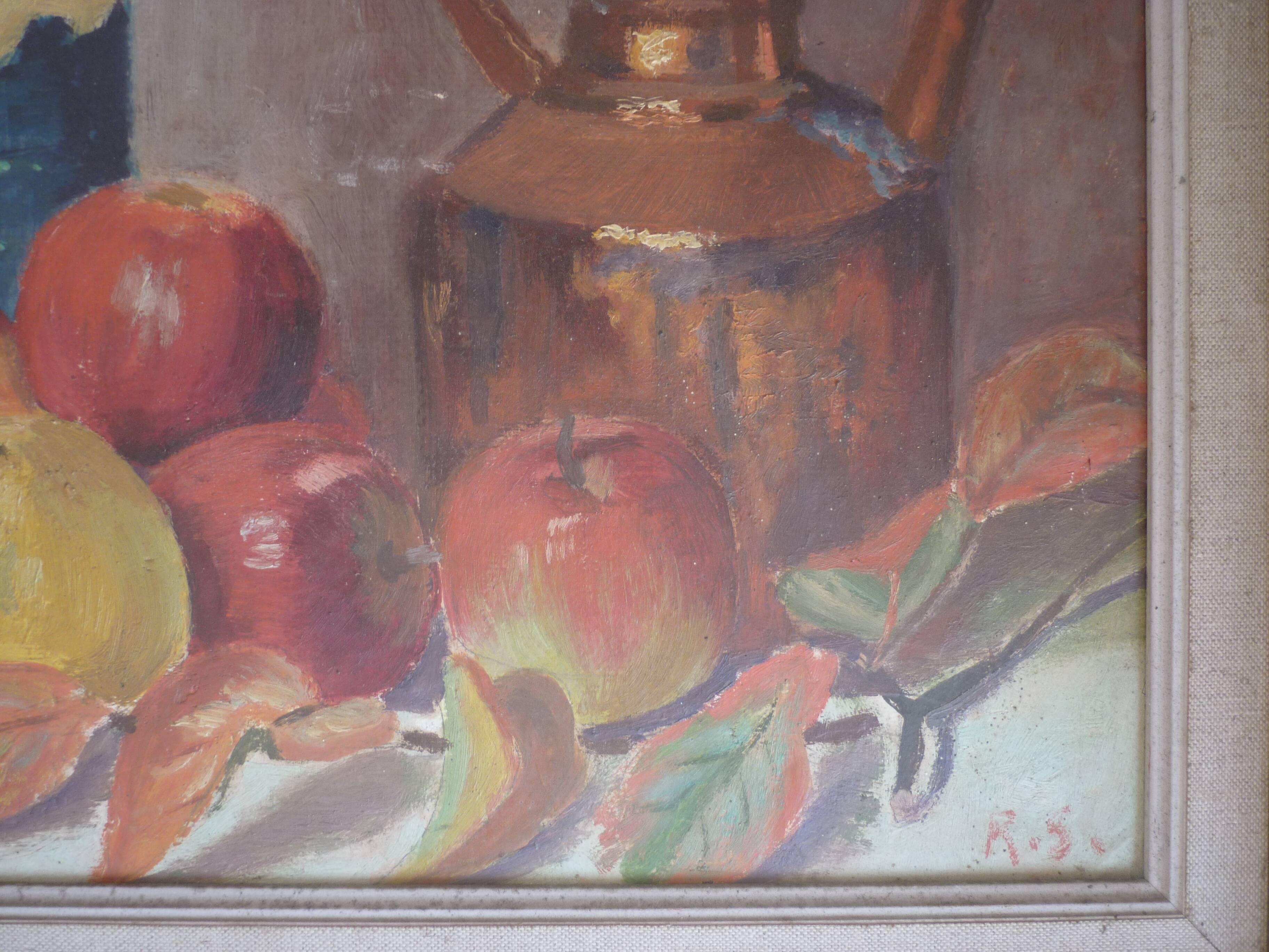 Tableau peinture nature morte signee R.S