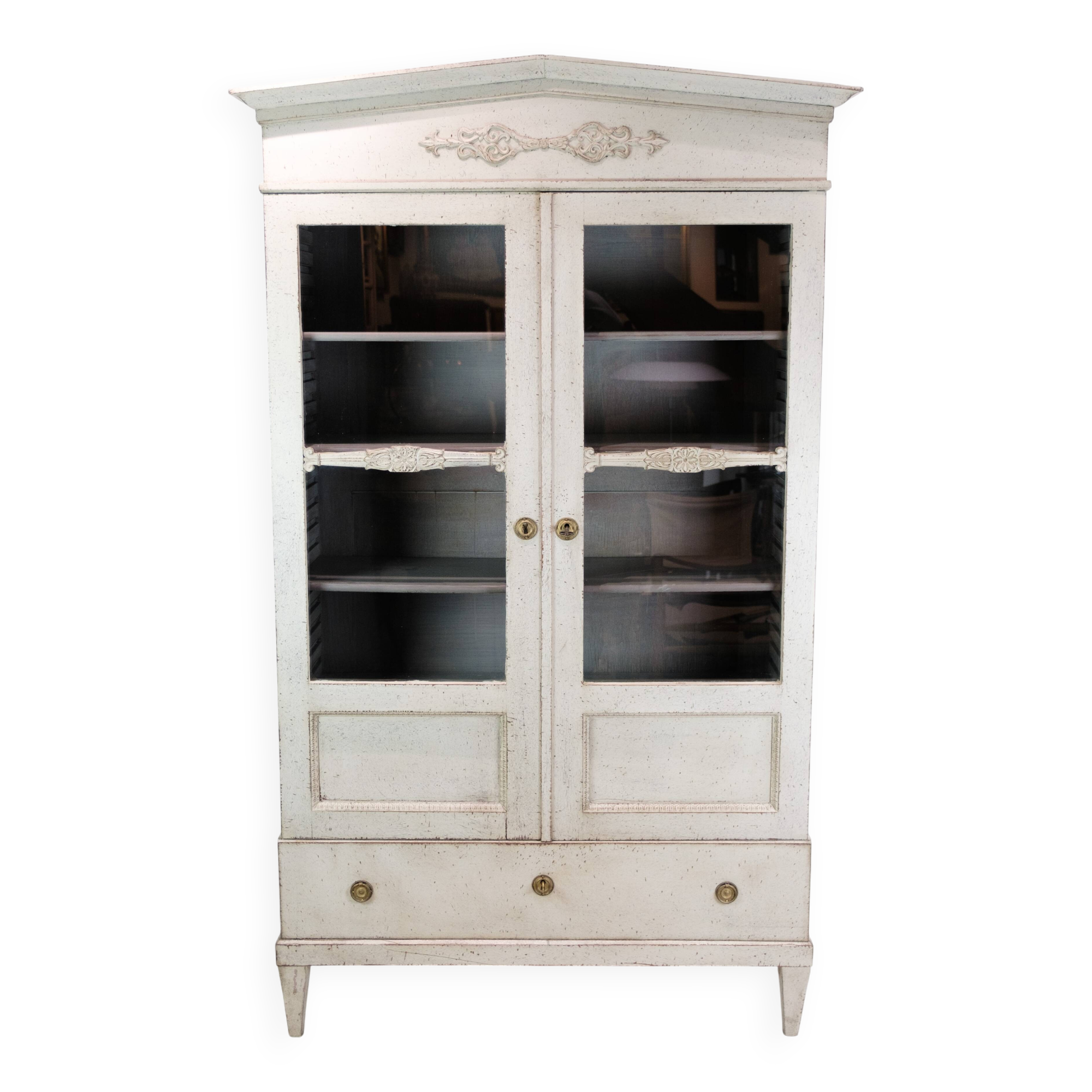 Glass Cabinet From The Gustavian Period Painted In Grey From 1810s