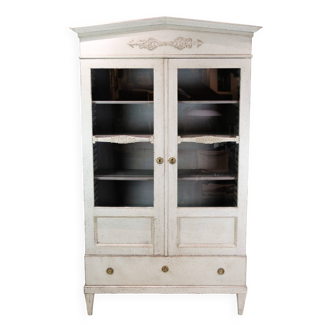 Glass Cabinet From The Gustavian Period Painted In Grey From 1810s