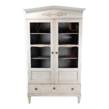 Vitrine d'époque Gustavienne en bois peint en gris, années 1810