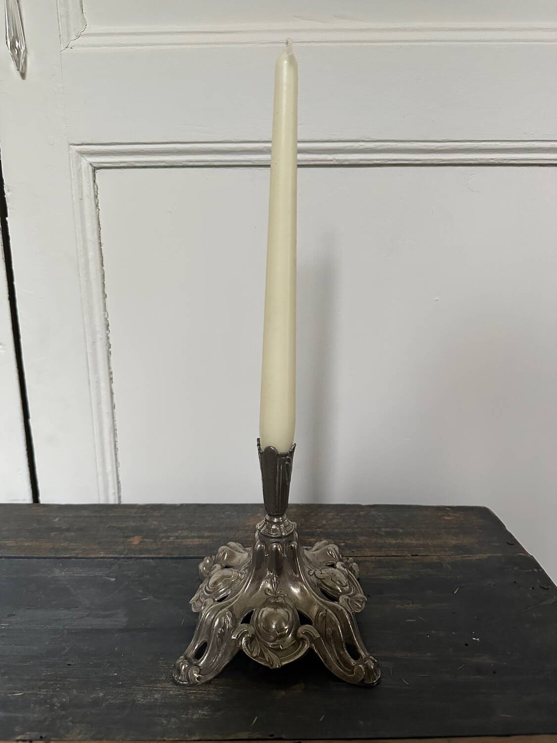 Silver metal candle holder