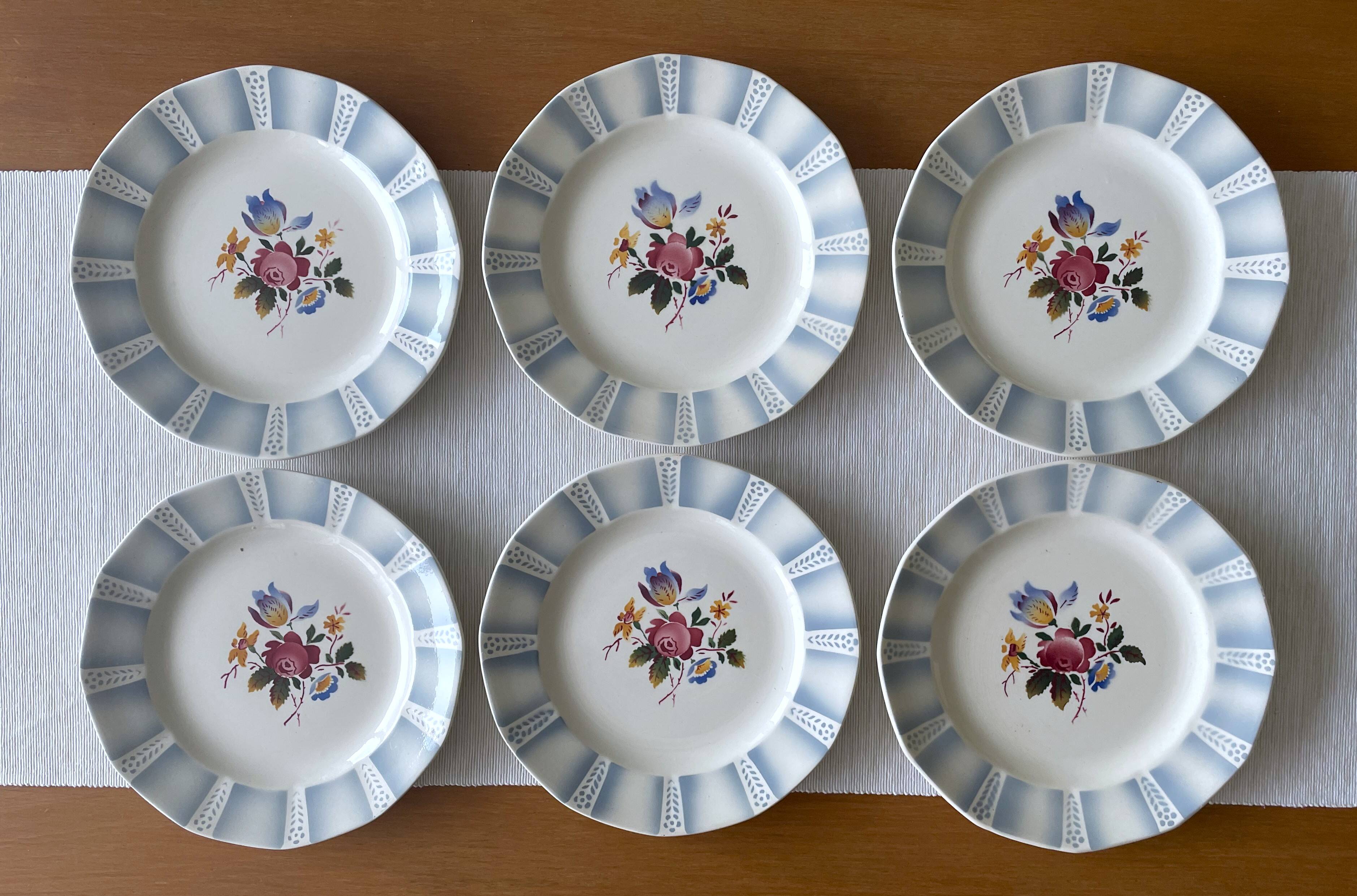 6 antique dessert plates in Sarreguemines faience