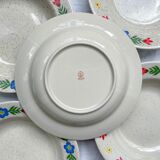 5 soup plates in speckled beige stoneware with floral pattern Tulowice Poland 1970