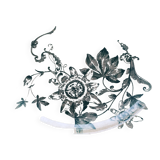 Assiette ancienne motif fleur de passiflore - terre de fer - GIEN