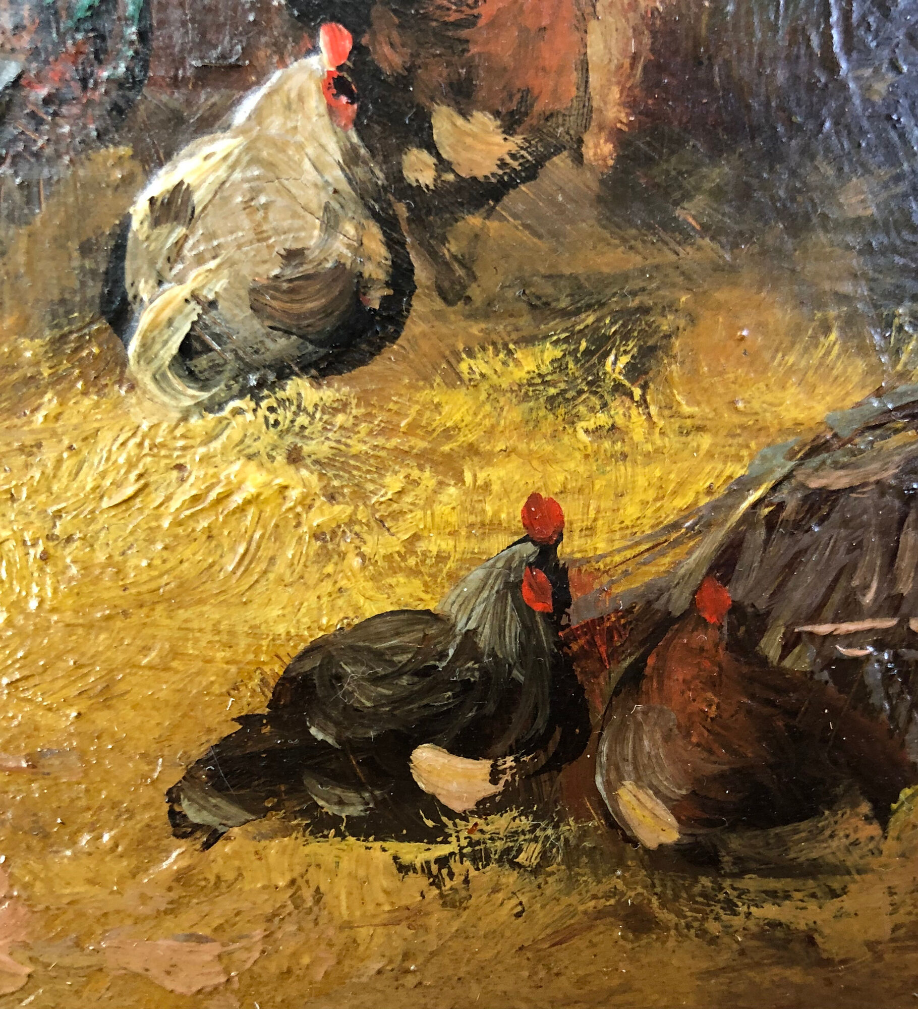 Vintage oil, "Le Poulailler" by P.Denarié, 19th