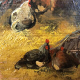 Vintage oil, "Le Poulailler" by P.Denarié, 19th