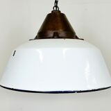 Industrial White Enamel and Cast Iron Pendant Light, 1960s