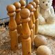 Old wooden bowling pins