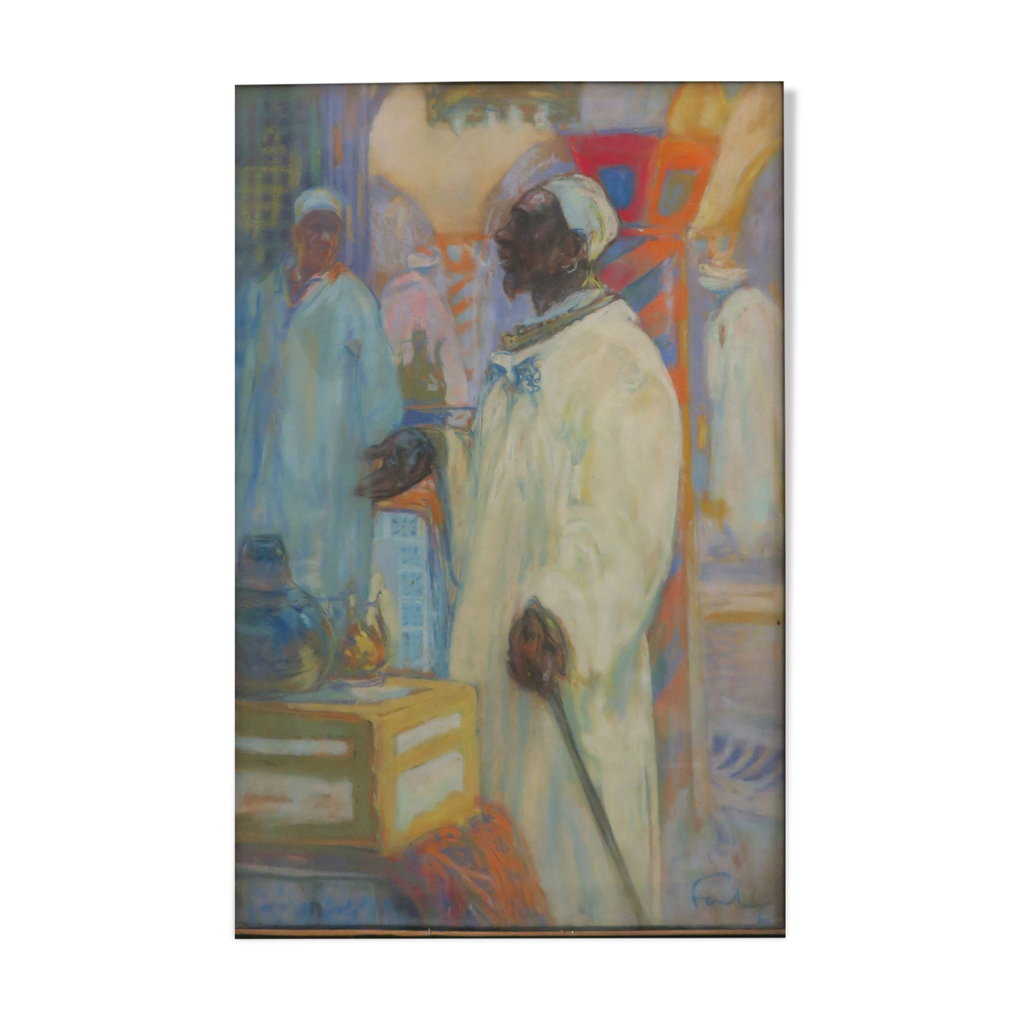 Louis Fortuney (1875-1951) Haggling at the souk, orientalist scene 46x30cm
