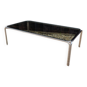 Vintage metal coffee table with smoked glass top