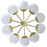 1 of 2 large splendid Kaiser Sputnik chandeliers with opal globes, Germany, 1970s