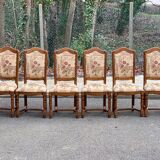 6 Louis XIII chairs in solid wood with floral fabric from the 20th century.
