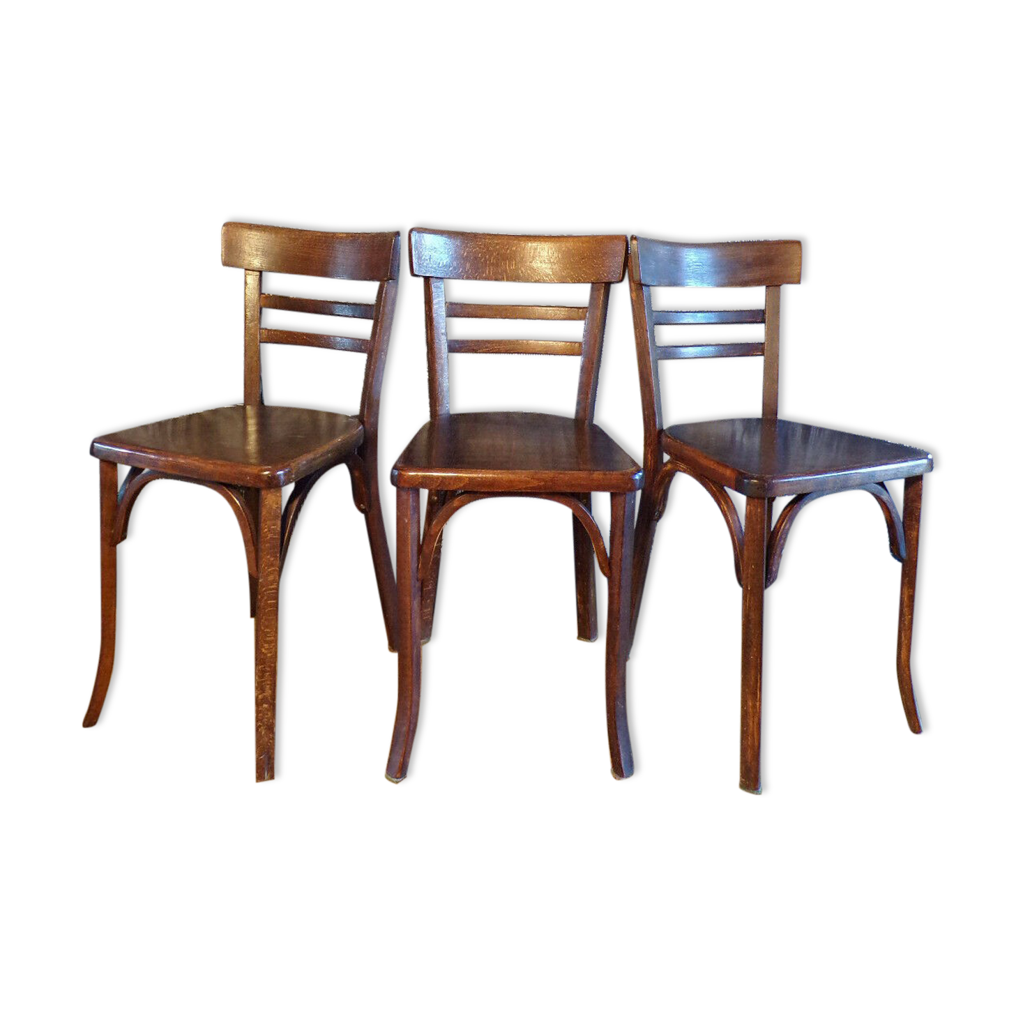 Suite 3 chairs of vintage Baumann bistro