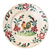 Old rooster plate and flowers earthenware Creil Montereau late nineteenth century