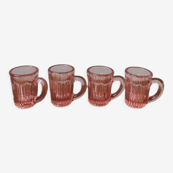 Set of 4 vintage molded pink glass shot glasses