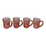 Lot de 4 verres à liqueur en verre rose vintage moulé