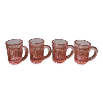 Set of 4 vintage molded pink glass shot glasses