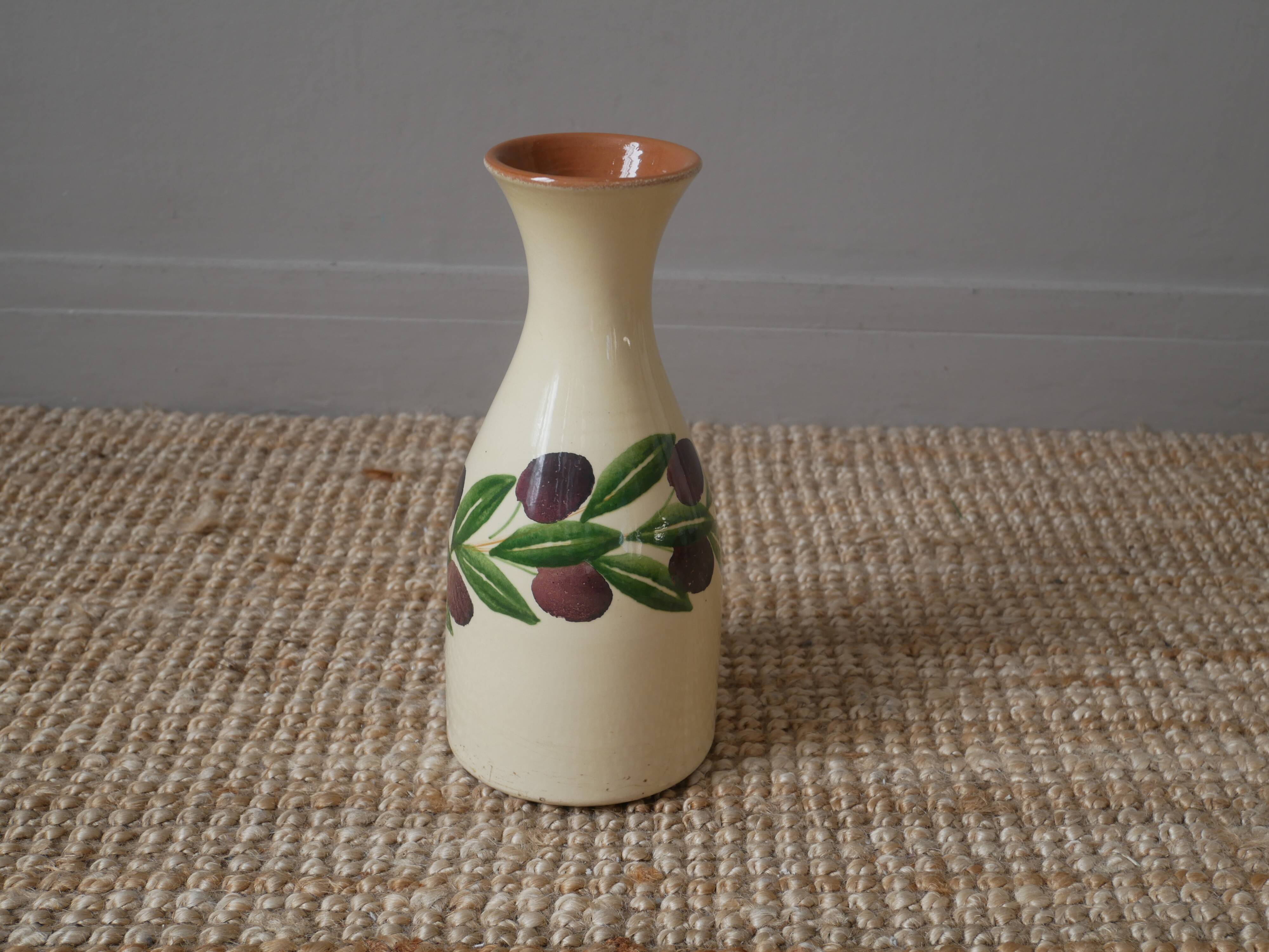 Vintage glazed ceramic vase made in Italy fruit decor handmade pottery jug