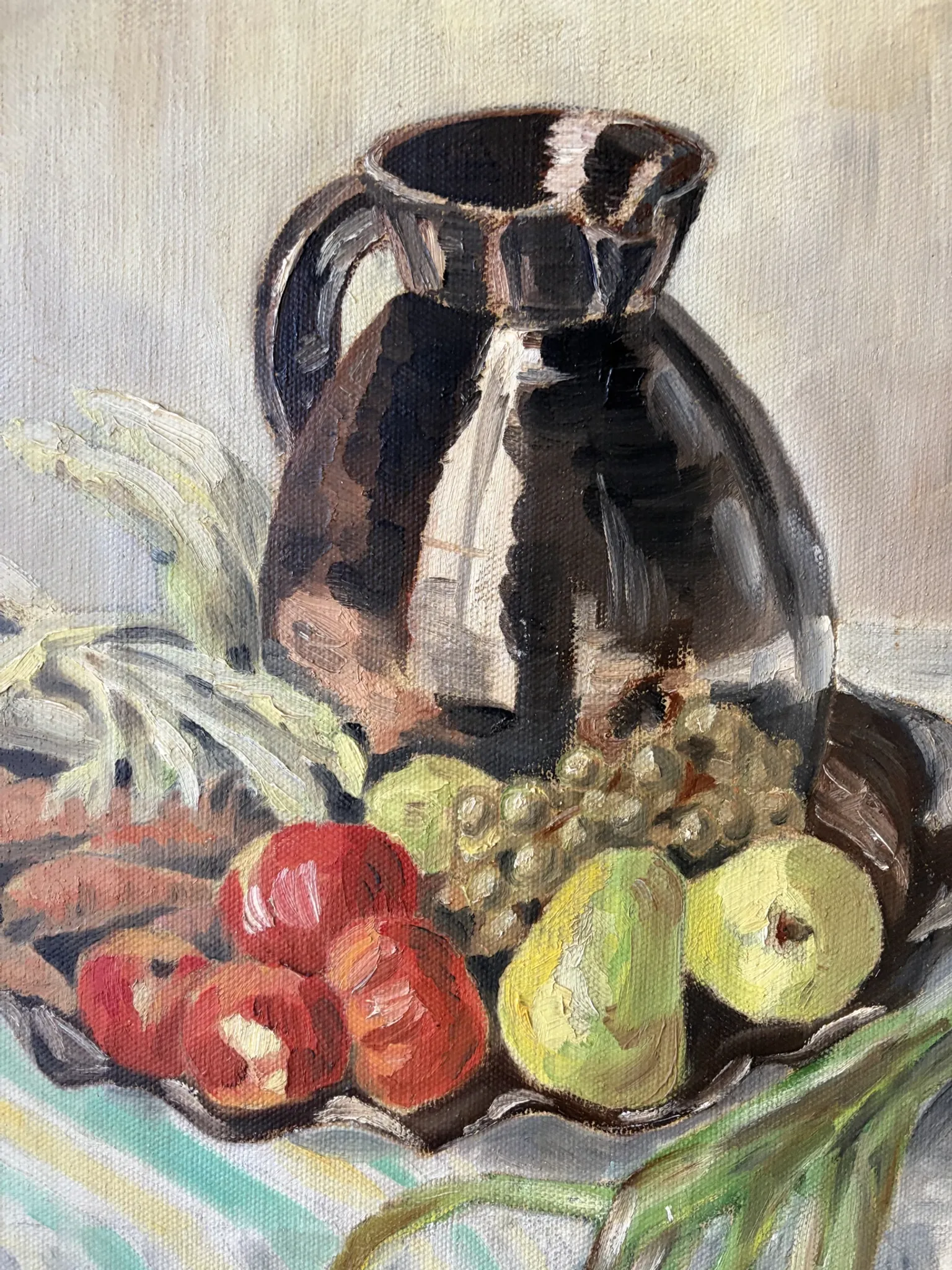 Still life with carrots, oil on canvas signed