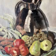 Still life with carrots, oil on canvas signed