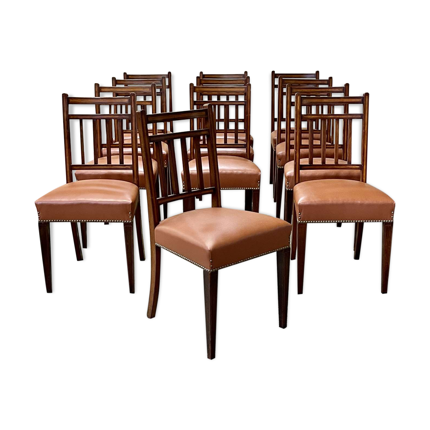 Suite of 12 English chairs nineteenth in mahogany and imitation leather