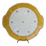 Plate with handles, ceramic serving dish with yellow border and floral decoration Sarreguemines