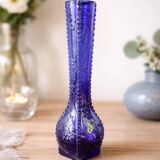 Vintage cobalt blue glass vase with foliage decoration – 20 cm