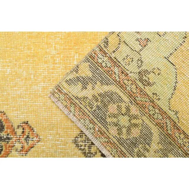 1970s Turkish Oushak Handmade Wool Cotton Yellow Runner 96x385