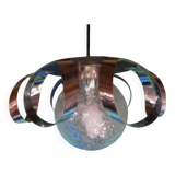 Glass and chrome metal pendant light from the 70s