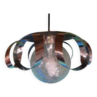 Suspension verre et métal chromé année 70