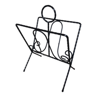 Old magazine rack wrought iron ironwork art schor senlis vintage #a165