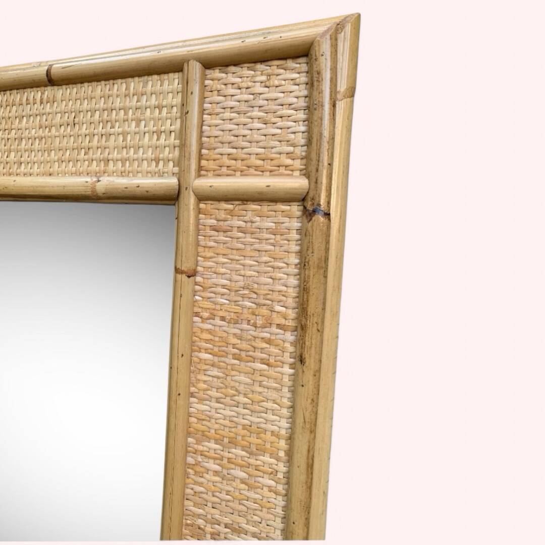 Rattan and woven wicker chest of drawers and mirror, 1970