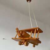 Vintage pine airplane pendant light
