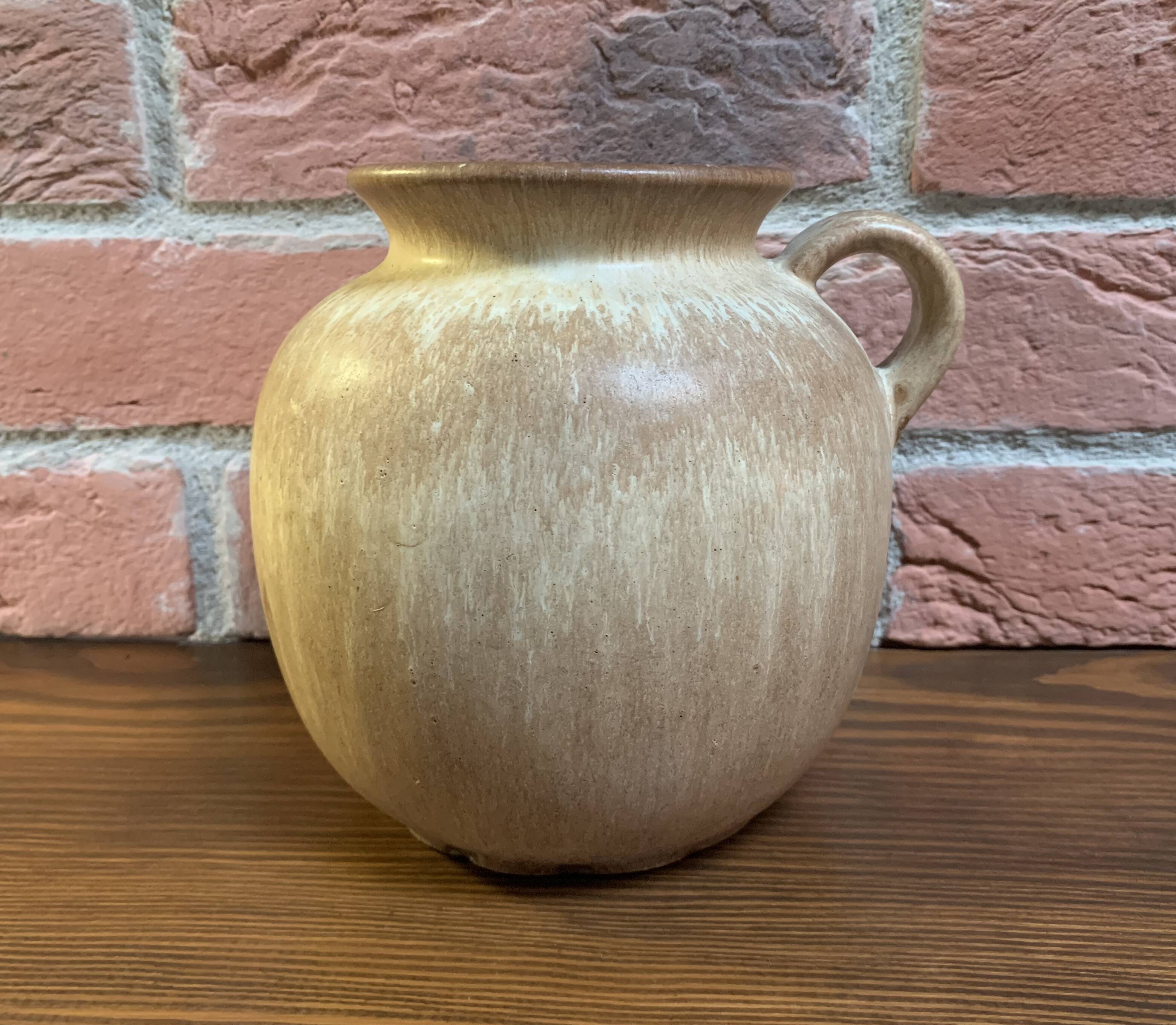 Scheurich 605-16 Brown-Beige Vase or Pot with Handle, West German Mid-Century Ceramics