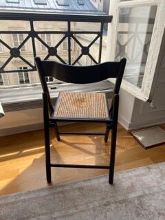 Set of 4 folding chairs in canning and black wood 60s