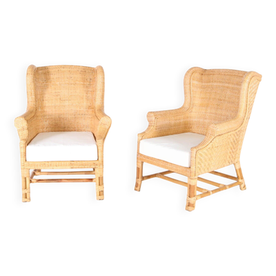 Paire de fauteuils club en rotin