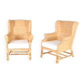 Paire de fauteuils club en rotin