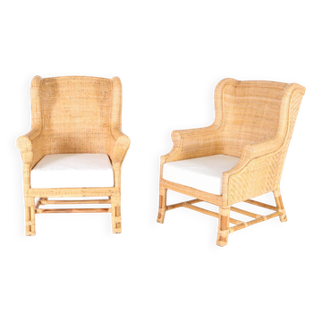 Pair of club armchairs in rattan