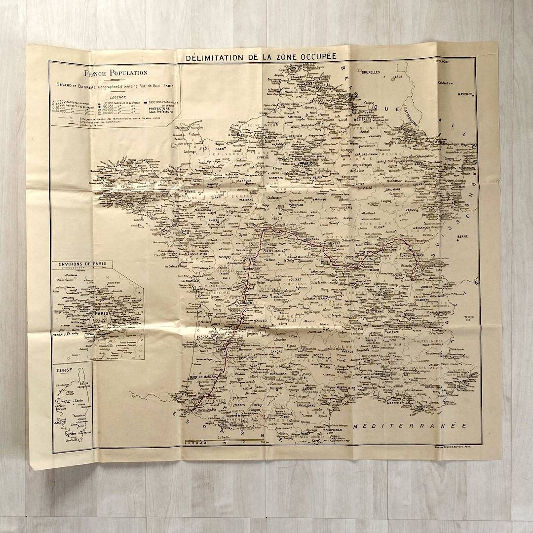 Vintage 1940 Occupied Zone Boundary Map